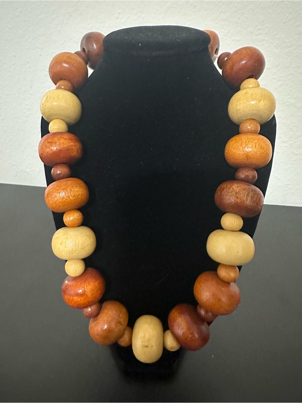Handcrafted Wooden Bead Necklace in Natural Brown and Tan